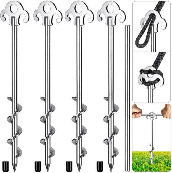 TRANKIELO® - Heavy Duty grondankers set van 4 – Stabiele campingpalen – Draaistang inbegrepen voor eenvoudige installatie