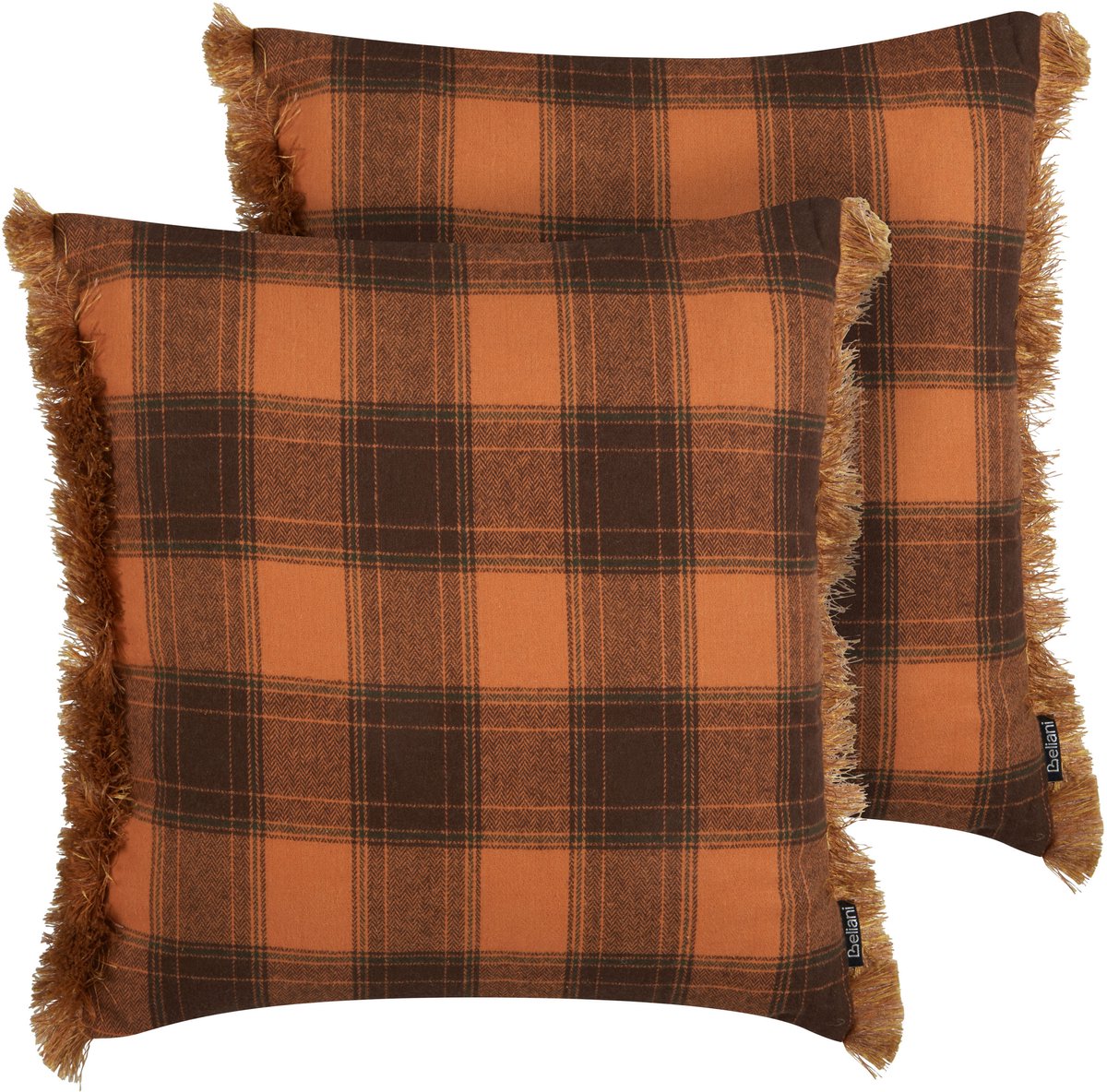 Beliani BARJA - Sierkussen set van 2 - Oranje/Zwart - 45 x 45 cm - Polyester