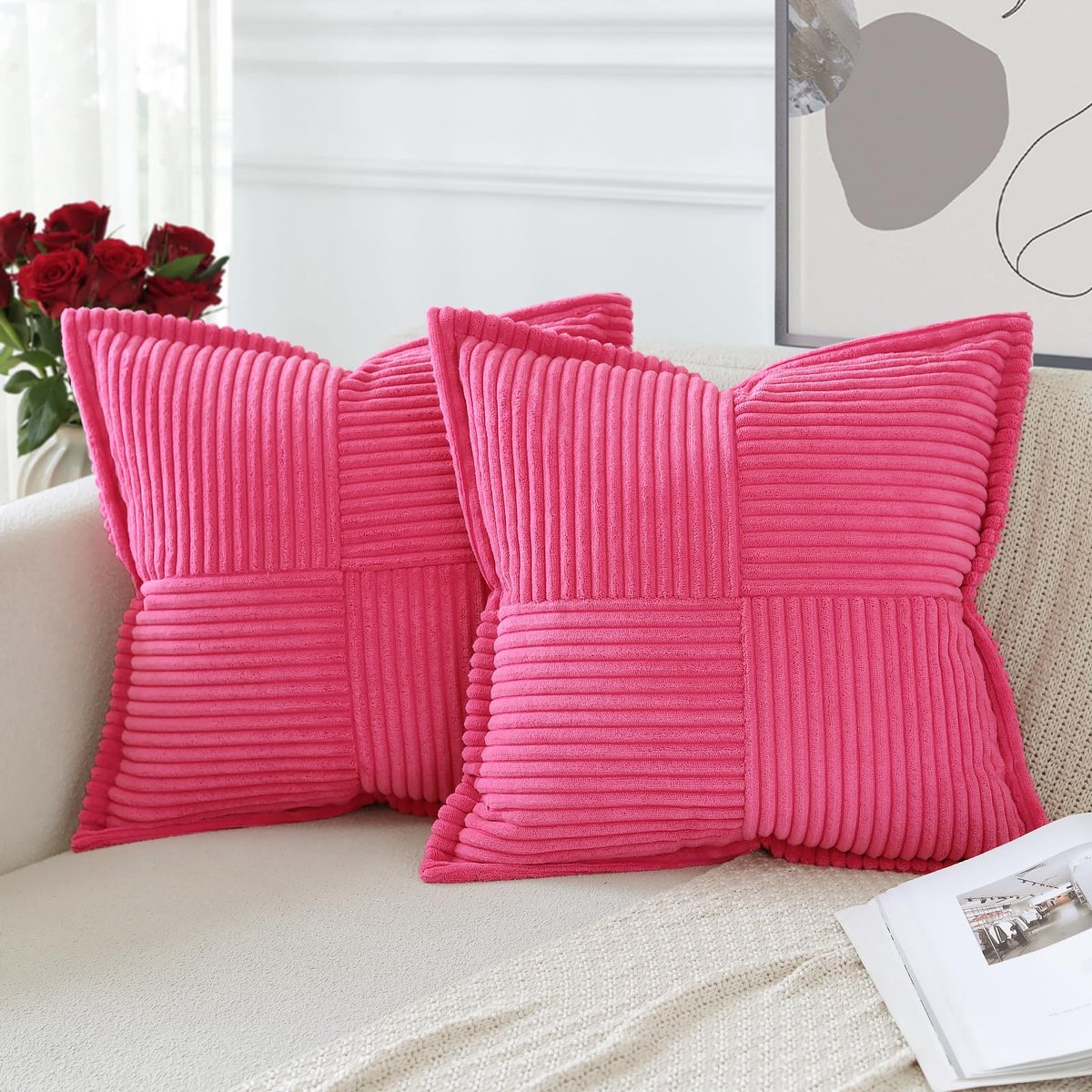 Azomor® Set van twee decoratieve kussenovertrekken in roze fluweel voor huiselijk comfort