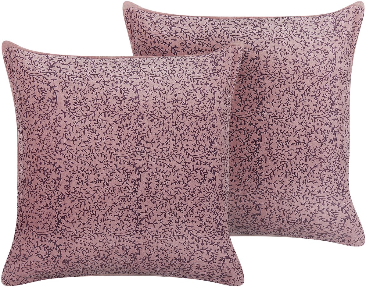 Beliani ROMNEYA - Sierkussen set van 2 - Roze - 45 x 45 cm - Fluweel