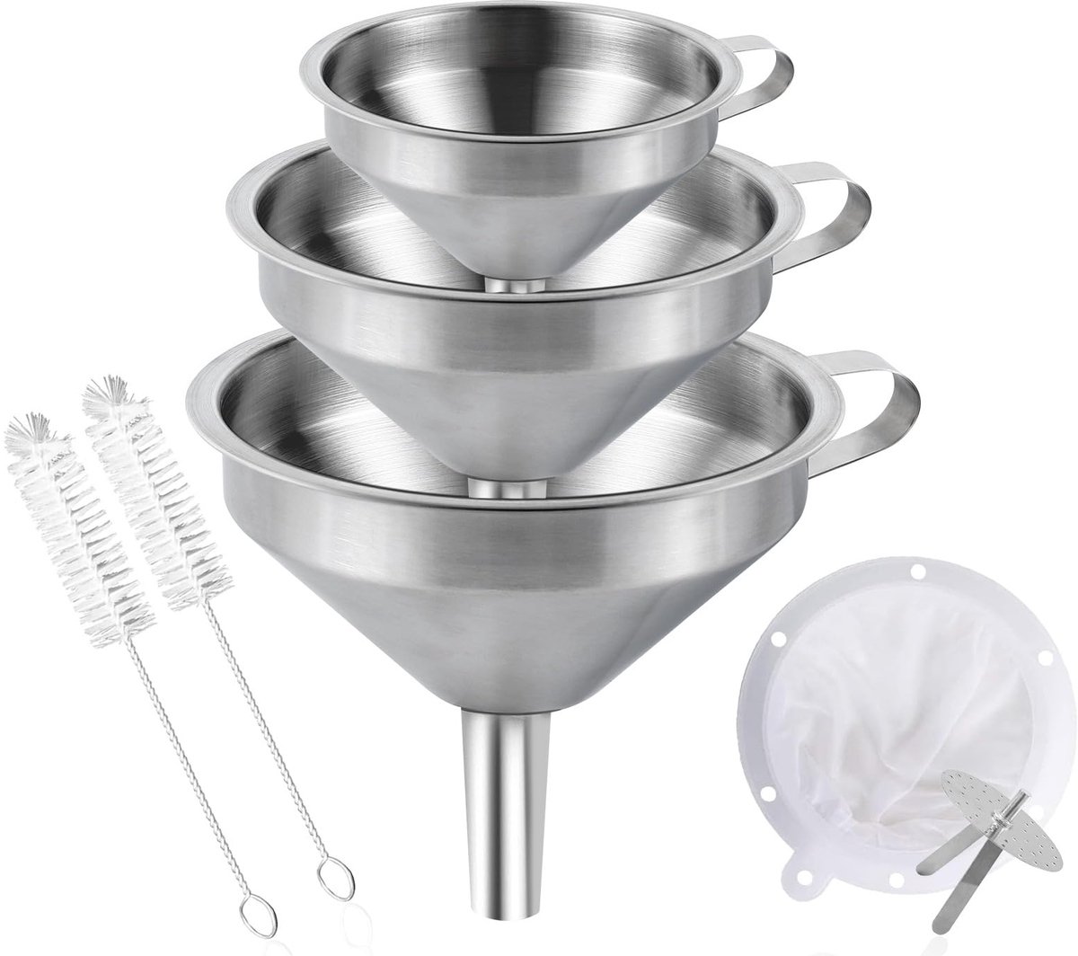 Ibenzoa® Roestvrijstalen trechterset met handvat en zeeffilter voor diverse keukenbehoeften