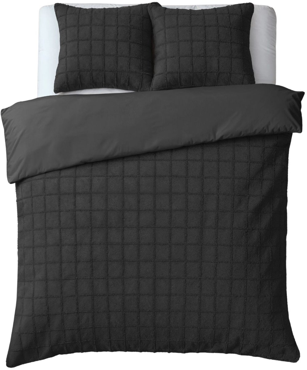Droomtextiel Teddy Dekbedovertrek Fur Check - 200x200/220 cm - Zwart