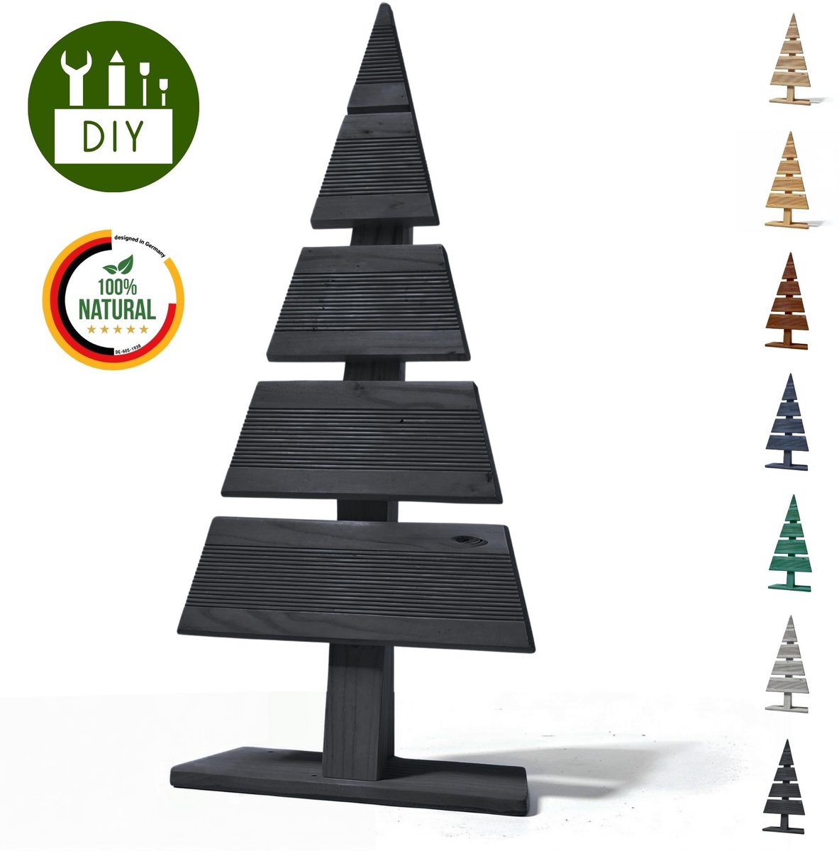 Floranica houten kerstboom DIY den 60x27 cm kerstdecoratie houten boom van larikshout om zelf te maken knutselen klein zwart