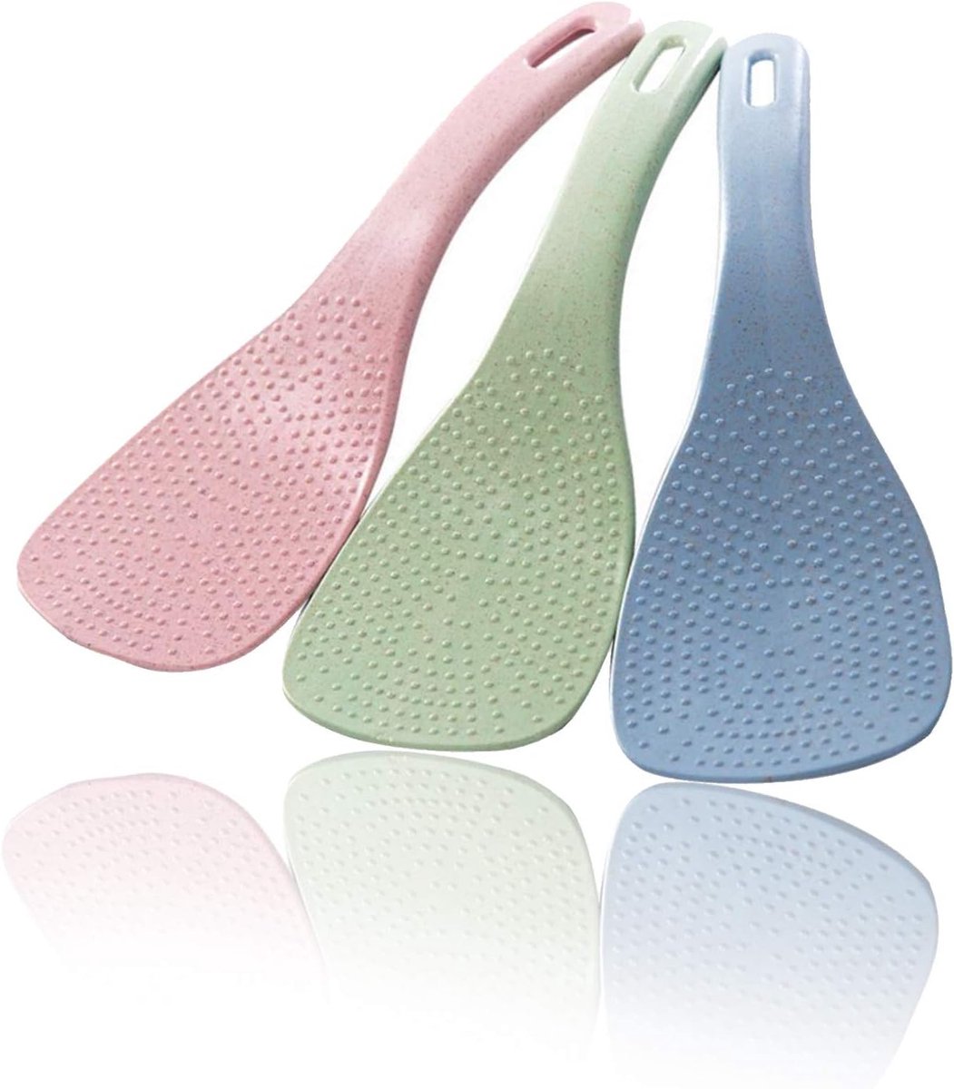 Cuhostki 3Pcs Veiligheid Anti-Aanbak Ergonomisch Rijstlepel Roze Groen Blauw