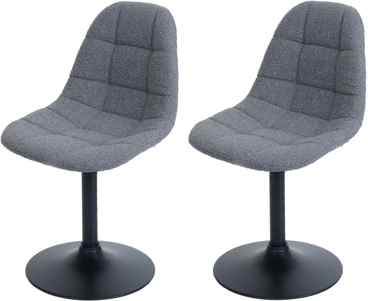 MCW Set van 2 eetkamerstoelen MCW-A60, keukenstoel, draaistoel, staal, MVG-stof/textiel bouclé (450 g/m²) ~ donkergrijs
