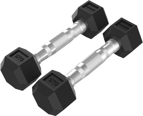 Tunturi Platinum Hexa Dumbbell Set - Rubber - 2x 1kg - Zwart