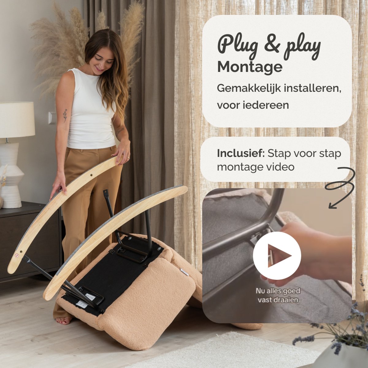 SITTT Schommelstoel - Relaxstoel babykamer - Fauteuil - Voedingsstoel - Bruin - Mocha Mousse — afbeelding 11
