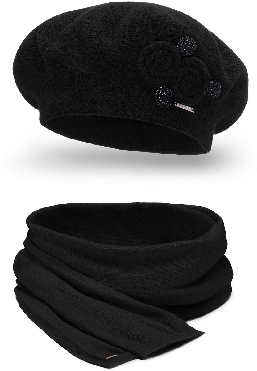 Vivisence Dames Winter Baret En Sjaal Set - Zachte Wolmix En Subtiele Applicatie - Gebreide Rand En Prettige Pasvorm - Warm En Comfortabel Voor Koude Dagen - Past Bij Elegante En Sportieve Looks - Zwart