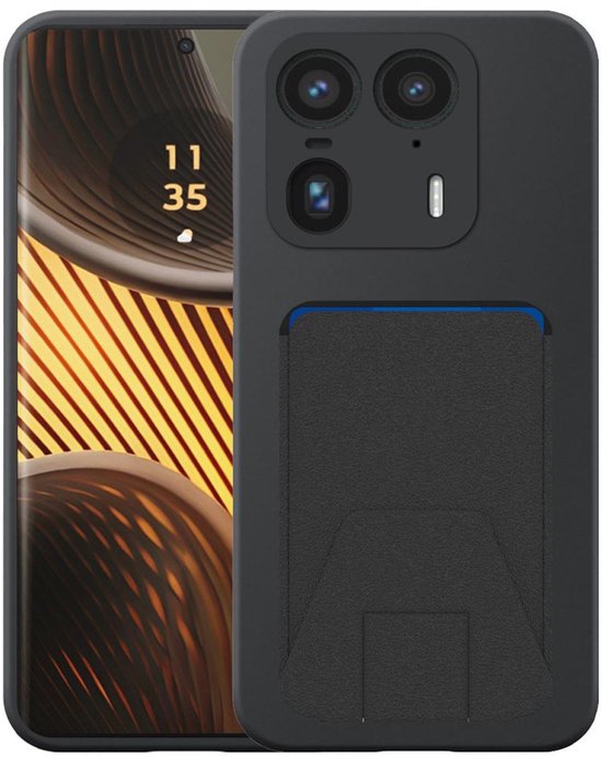Étui pour Motorola Edge 50 Ultra avec porte-cartes en cuir réglable - Coque arrière Flexible en Siliconen TPU avec fente pour carte en cuir réglable - Zwart - Smartphonica adapté au Motorola Edge 50 Ultra