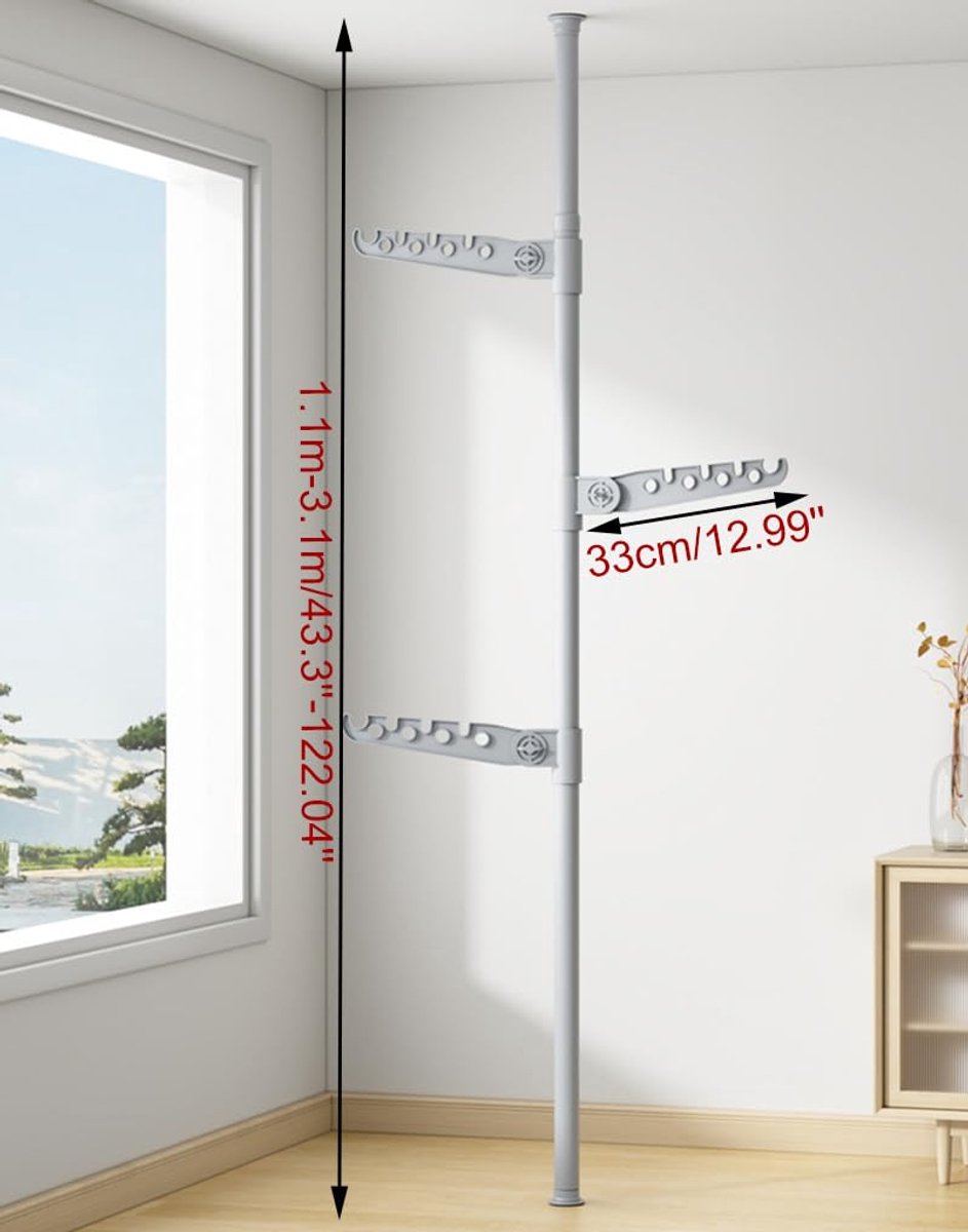 Telescopisch 3-Laags Vloer-tot-plafond Spanrek - Kledingrek - Droogrek - Opbergrek - Voor Thuis - Balkon - Kantoor - 110-310 cm