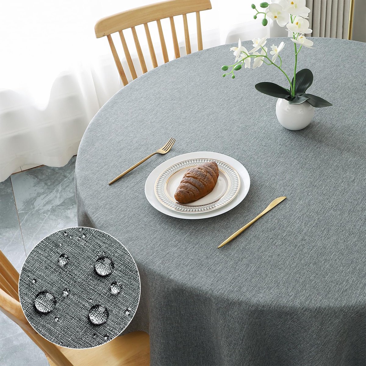 Rond Tafelkleed Ø 120 cm - Waterafstotend Linnenlook - Afwasbaar & Krasbestendig - Grijs