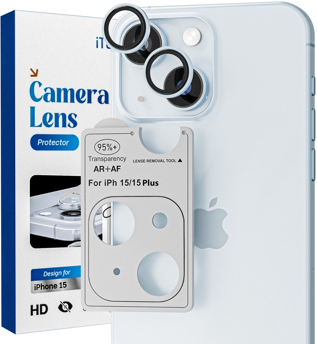 Camera Lens Screen Protector - Geschikt voor iPhone 15/15 Plus - 9H Bescherming - Blauw