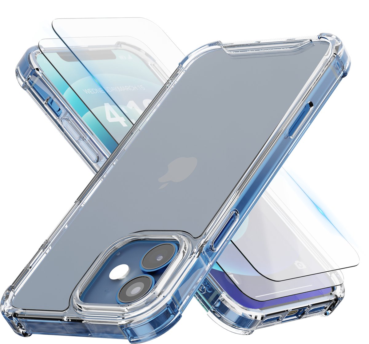 Hoesje geschikt voor iPhone 12 Mini Transparant - 2x screenprotector - beschermglas screen protector - Anti Shock hoesje case