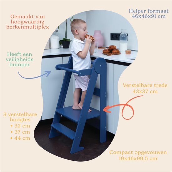 Montessori Geïnspireerde Baby Leertoren - Verstelbare Peuter Keukenkruk Tot 5 Jaar Veiligheidsrail Natuurlijk Hout