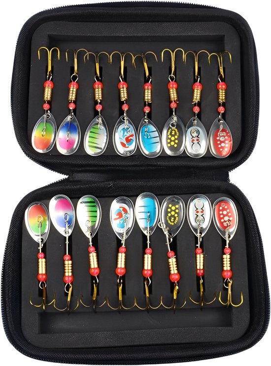 Ynkkvre - Kunstmatige Aas Spinner Set - 16-delige Kunstmatige Aas Spinner Vissen - Pailletten Kunstmatige Aas met Opbergdoos - Voor Forel, Baars, Snoekbaars, Zalm, Snoek, Walleye van Ynkkvre — afbeelding 2