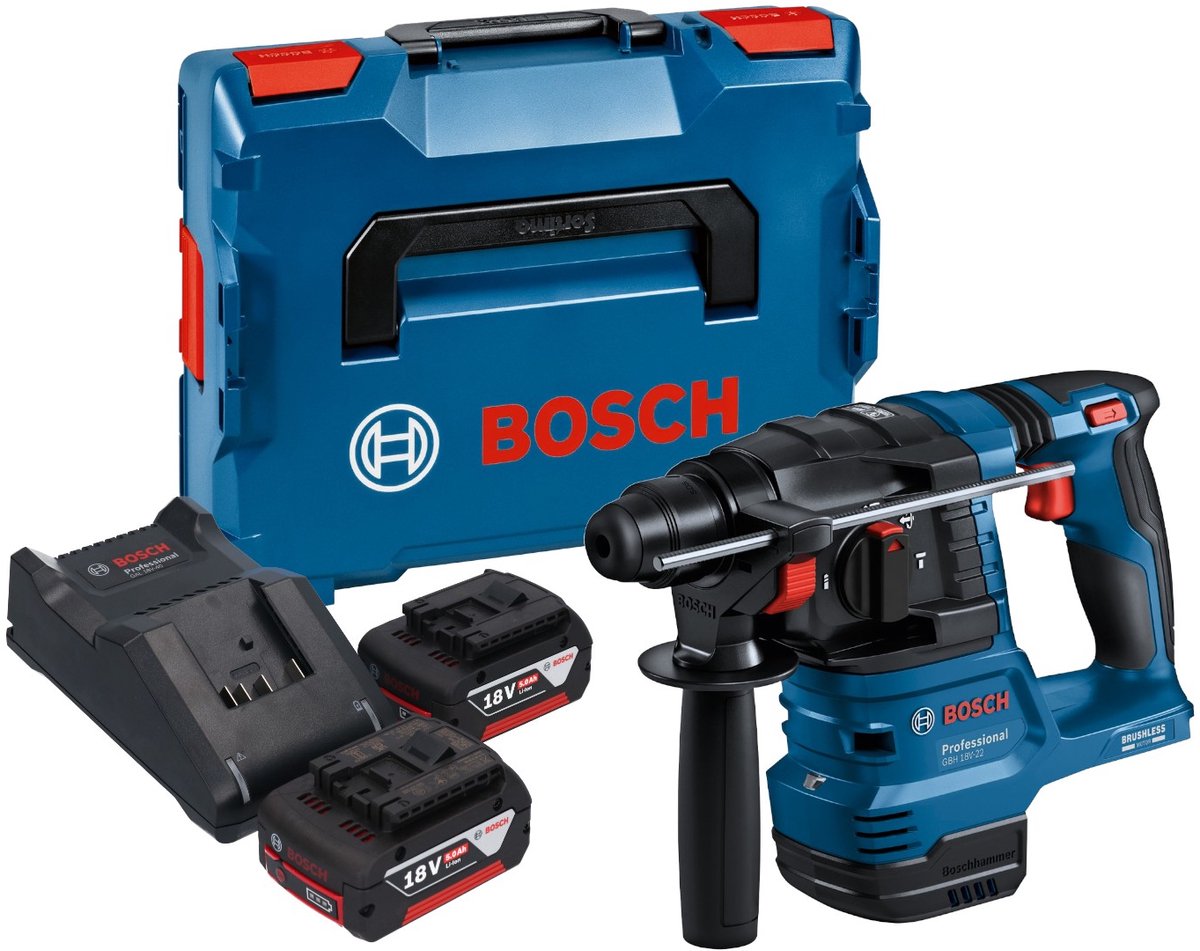 Bosch GBH 18V-22 Professional accu-boorhamer 18 V 1,9 J SDS Plus Brushless + 2x accu 5,0 Ah + oplader + L-Boxx
