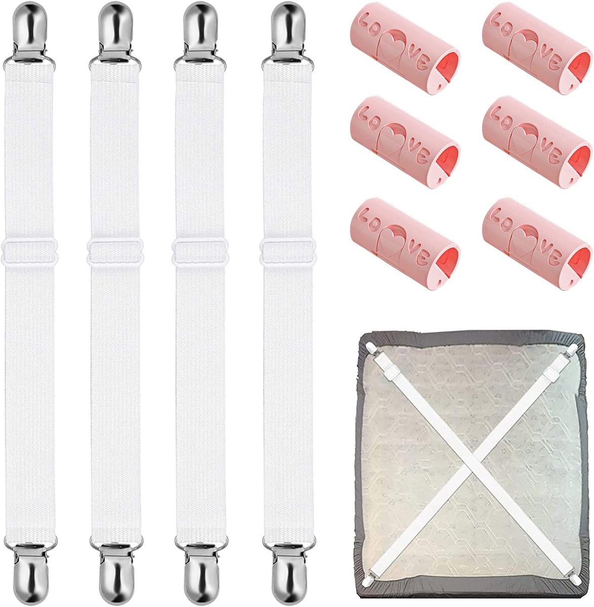 Image of 10Pcs Elastische Bedlaken Spanningclips - Verstelbare Tensioners voor Bedlakens en Matrassen