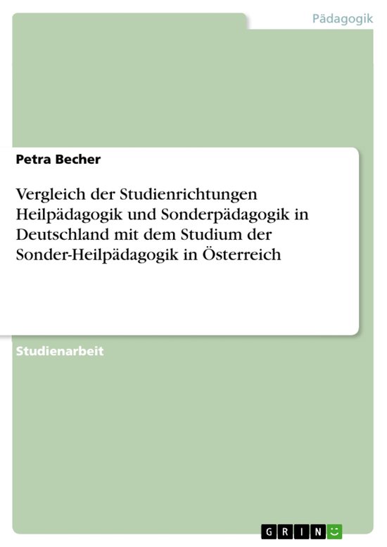 Vergleich der Studienrichtungen Heilpädagogik und Sonderpä ... - cover