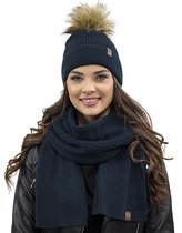 Beechfield gebreide wintermuts met bruine nep bont pompon - grijs - dames/heren - Mutsen met pompon - warenhuis
