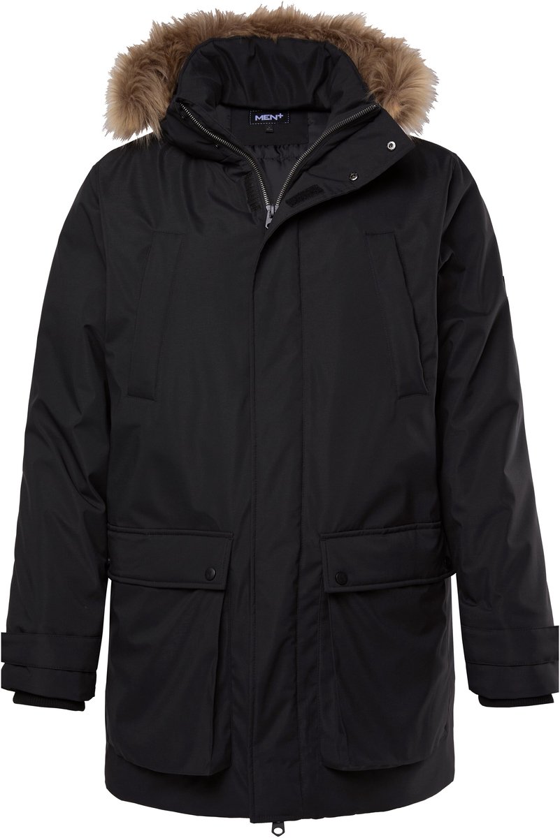 Men Plus - Heren - Functionele parka capuchon met imitatiebont - Zwart - Maat 6XL