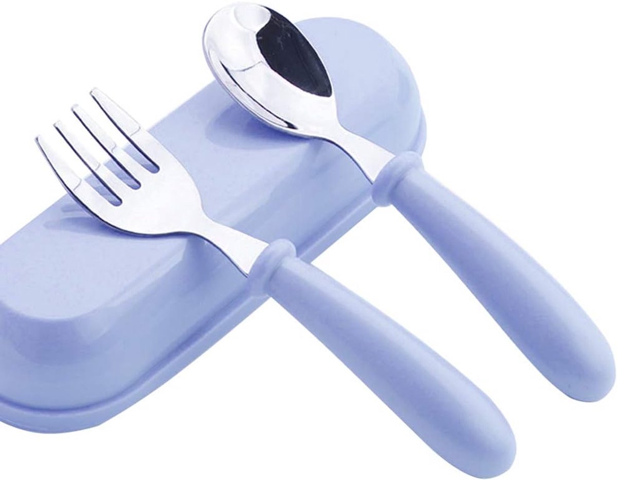 Cuhostki-2pcs-Baby-Cutlery-Blue-Stainless-Steel-Ergonomic