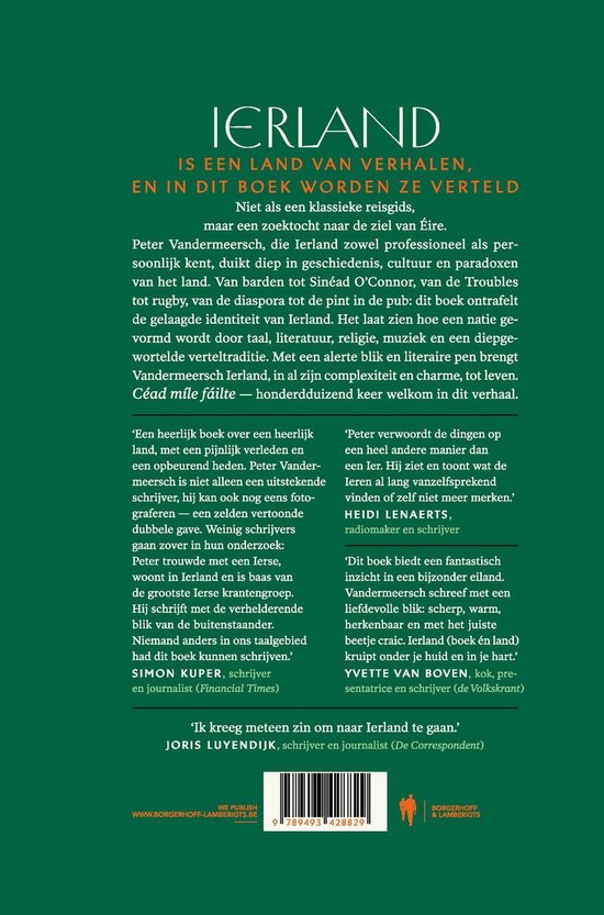 Couverture du livre avec le texte 'L'Irlande est un pays d'histoires, et ce livre les raconte' par Peter Vandermeersch.