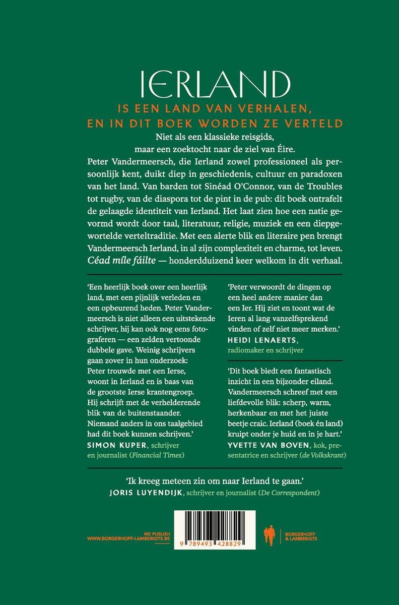 Couverture du livre avec le texte 'L'Irlande est un pays d'histoires, et ce livre les raconte' par Peter Vandermeersch.
