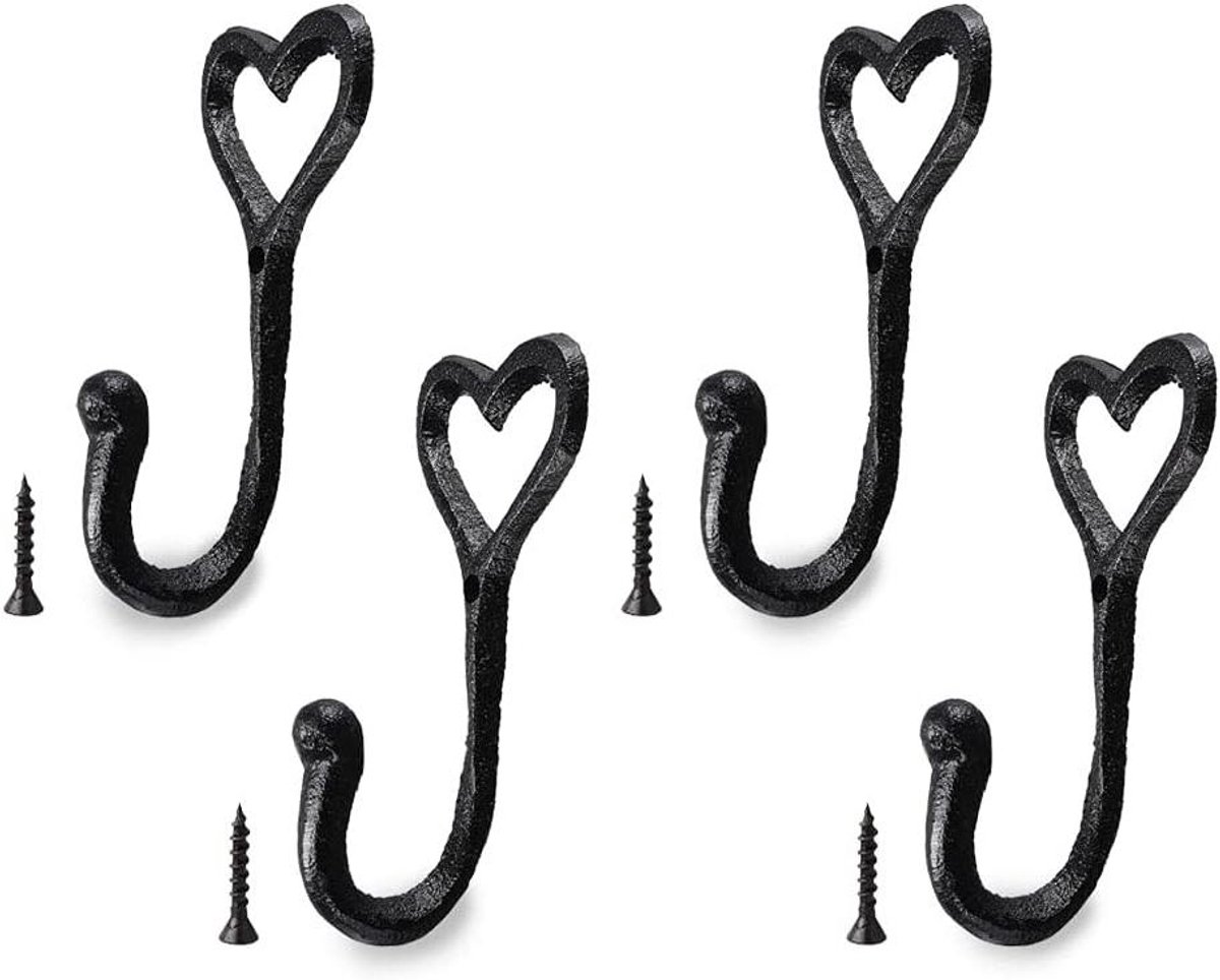 Allecto plus - Metalen jashaken, set van 4 garderobehaken met schroeven voor badkamer, keuken en slaapkamer. Stevige vintage wandhaken voor kleding, tassen en handdoeken.