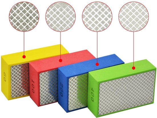 Diamond Handpolijstpads, 4 Stks Diamantschuurblokken voor Graniet Marmer Glas Slijpen, Polijst Slijpblok voor Steen Keramische Tegels Glas Slijpen Trimmen 60# 100# 200# 40 Diamond Handpolijstpads, 4 Stks Diamantschuurblokken voor Graniet Marmer Glas Slijpen, Polijst Slijpblok voor Steen Keramische Tegels Glas Slijpen Trimmen 60# 100# 200# 40