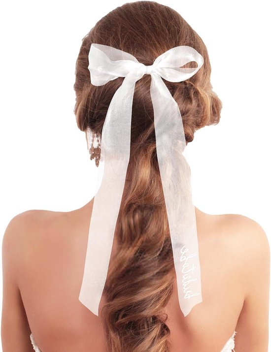 Allecto plus - Witte bruidssluier met strik en haarspeld voor bruidsmeisjes en vrouwen