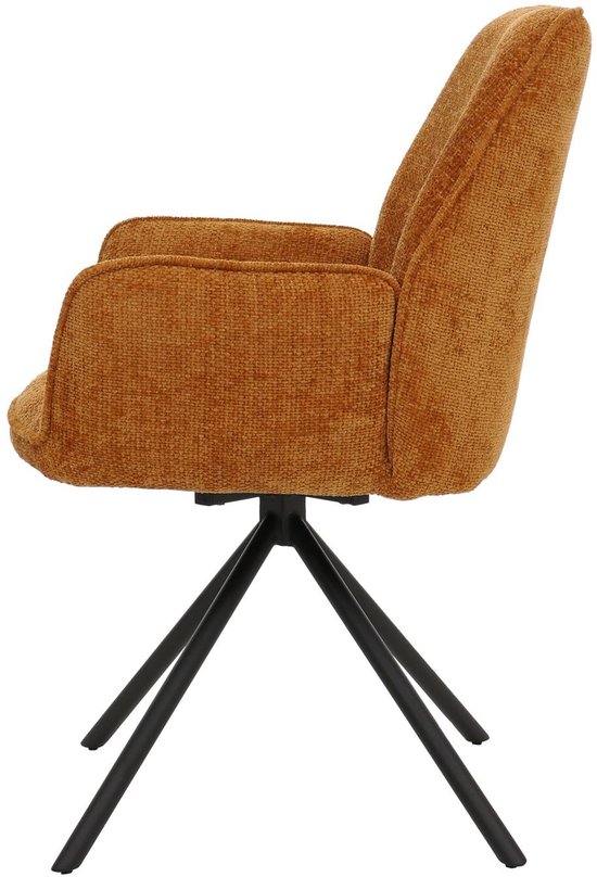 Chaise de salle à manger MCW-G67, chaise de cuisine, chaise avec accoudoirs, pivotante, position automatique, chenille, Oeko-Tex MVG ~ jaune moutarde