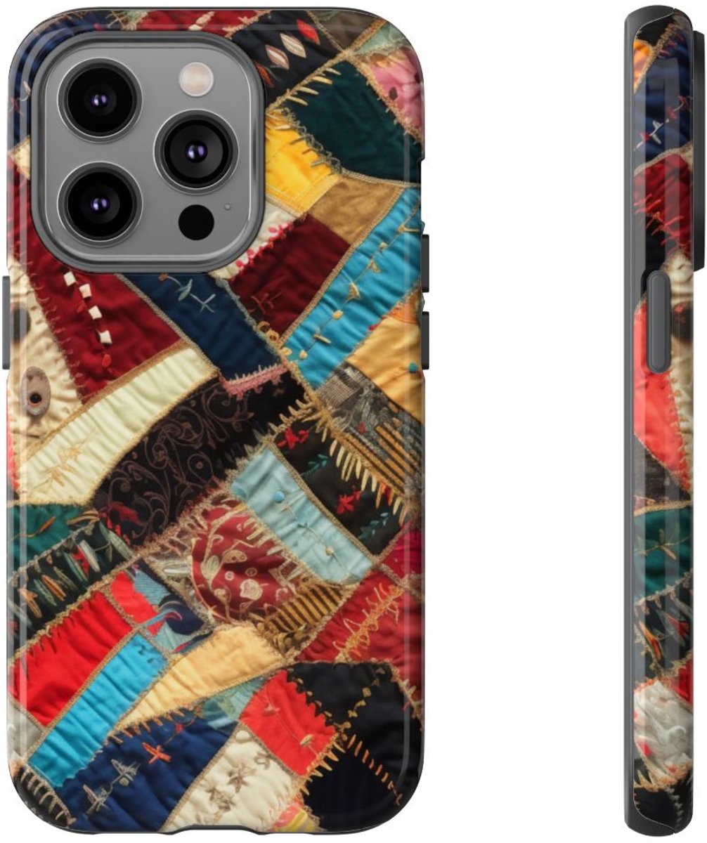 Kleurrijk Patchwork Quilt Design – Telefoonhoesje Geschikt voor iPhone 14 Pro