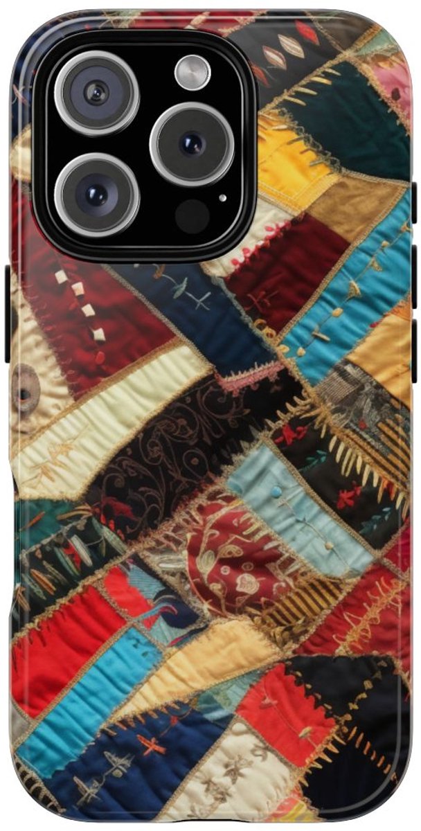 Kleurrijk Patchwork Quilt Design – Telefoonhoesje Geschikt voor iPhone 16 Pro