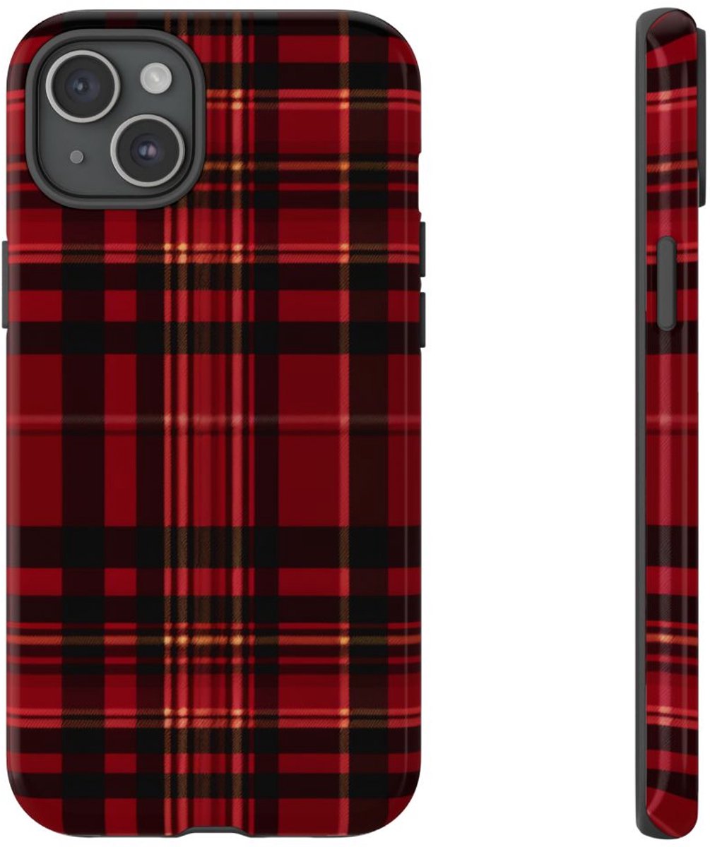 Klassiek Rood Tartan Ruitpatroon – Telefoonhoesje Geschikt voor iPhone 15 Plus