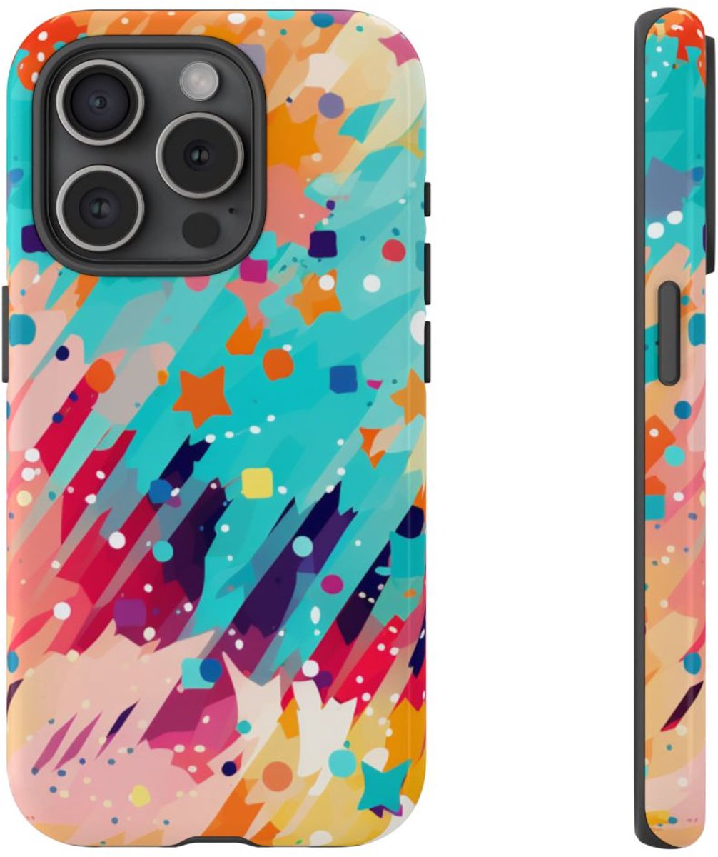 Kleurrijk Abstract Spattenpatroon – Telefoonhoesje Geschikt voor iPhone 15 Pro