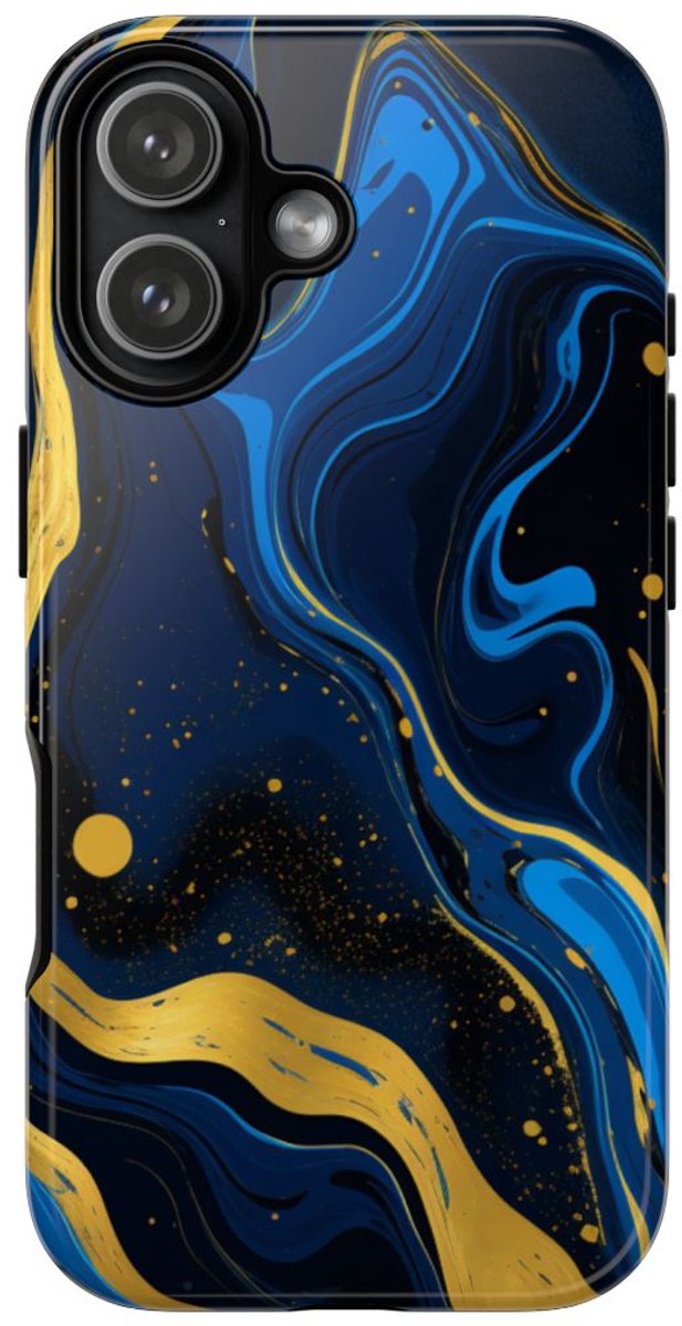 Neonblauw en Goud Marmer Abstract – Telefoonhoesje Geschikt voor iPhone 17