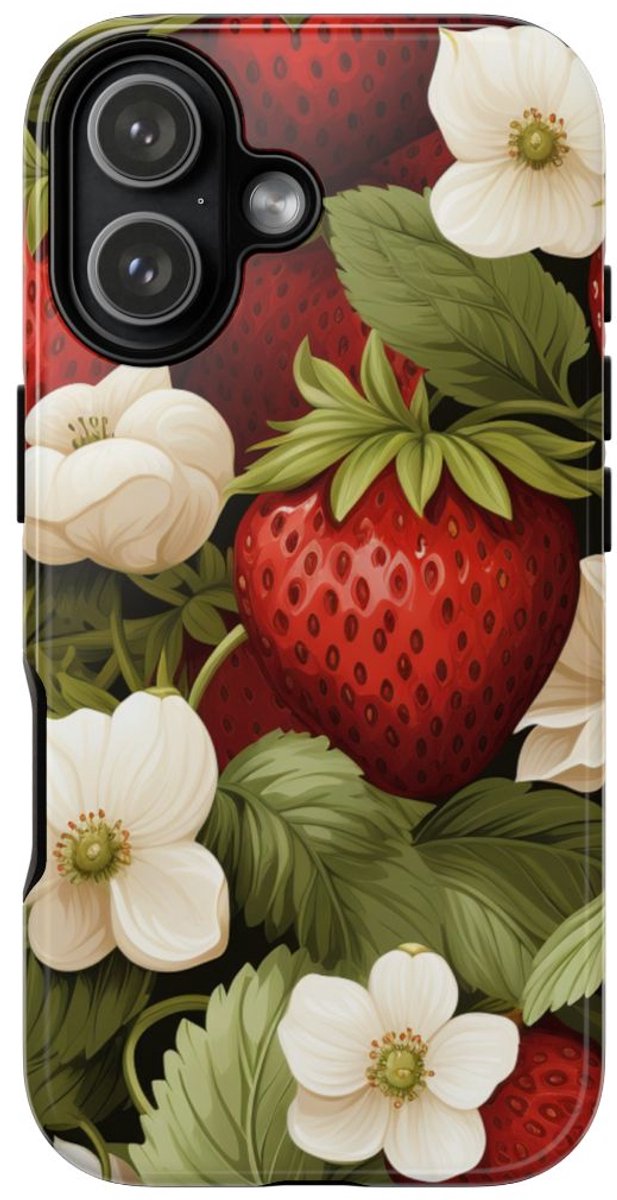 Aardbeienpatroon met Witte Bloemen – Telefoonhoesje Geschikt voor iPhone 17