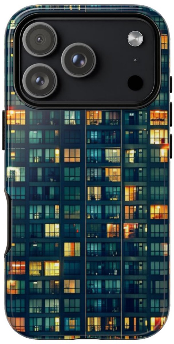 Verlichte Ramen van Wolkenkrabber bij Nacht – Telefoonhoesje Geschikt voor iPhone 17 Pro