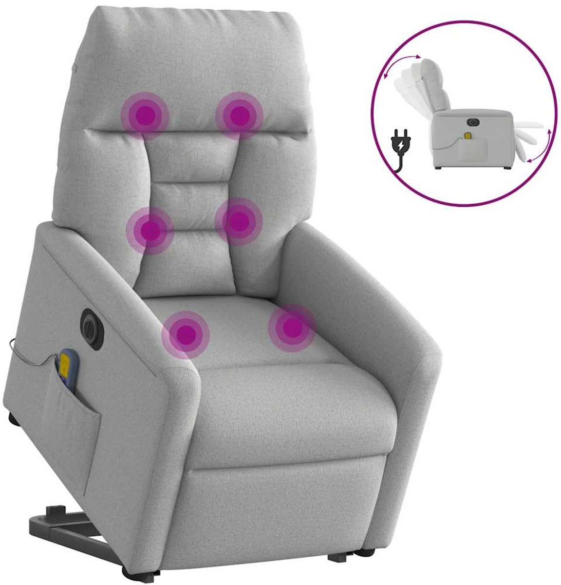 vidaXL Sta-op-massagestoel - elektrisch - verstelbaar - stof - wolk - grijs Wolkengrijs