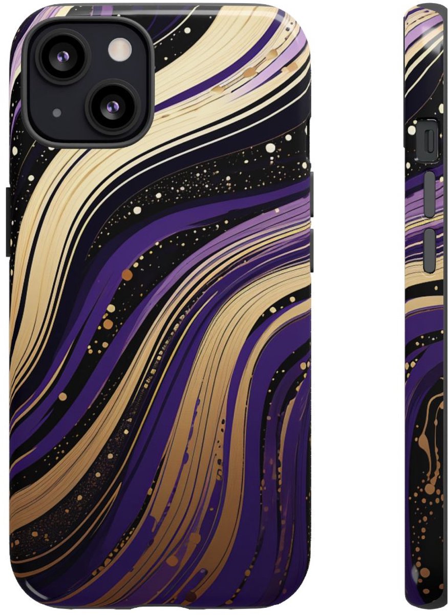 Paarse en Gouden Abstracte Krullen – Telefoonhoesje Geschikt voor iPhone 13