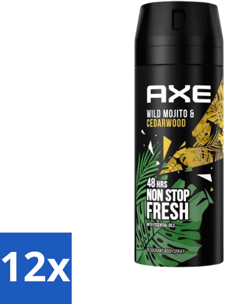 12 x Axe - Deodorant Bodyspray - 48hrs Fresh - Green Mojito & Cedarwood - 150 ml - Deodorant - Deodorant Spray - Axe - Green Mojito - Cedarwood