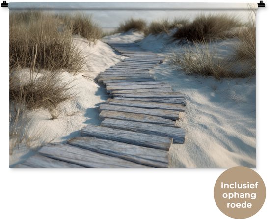 Wandkleed 120x80 cm - Wanddoek Pad - Planken - Duinen - Gras - Wandtapijt - Wandkleden