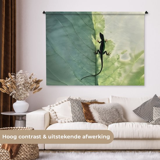 Wandkleed 150x112 cm - Wanddoek Hagedis - Blad - Nerven - Groen - Wandtapijt - Wandkleden