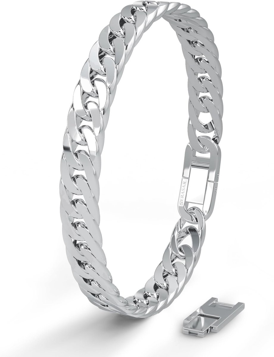 SERASAR | Premium roestvrijstalen armband voor heren [Cubaans] | 316L chirurgisch staal | Waterdicht | Veilige sluiting | Zilver, 20 cm | Inclusief sieradendoosje