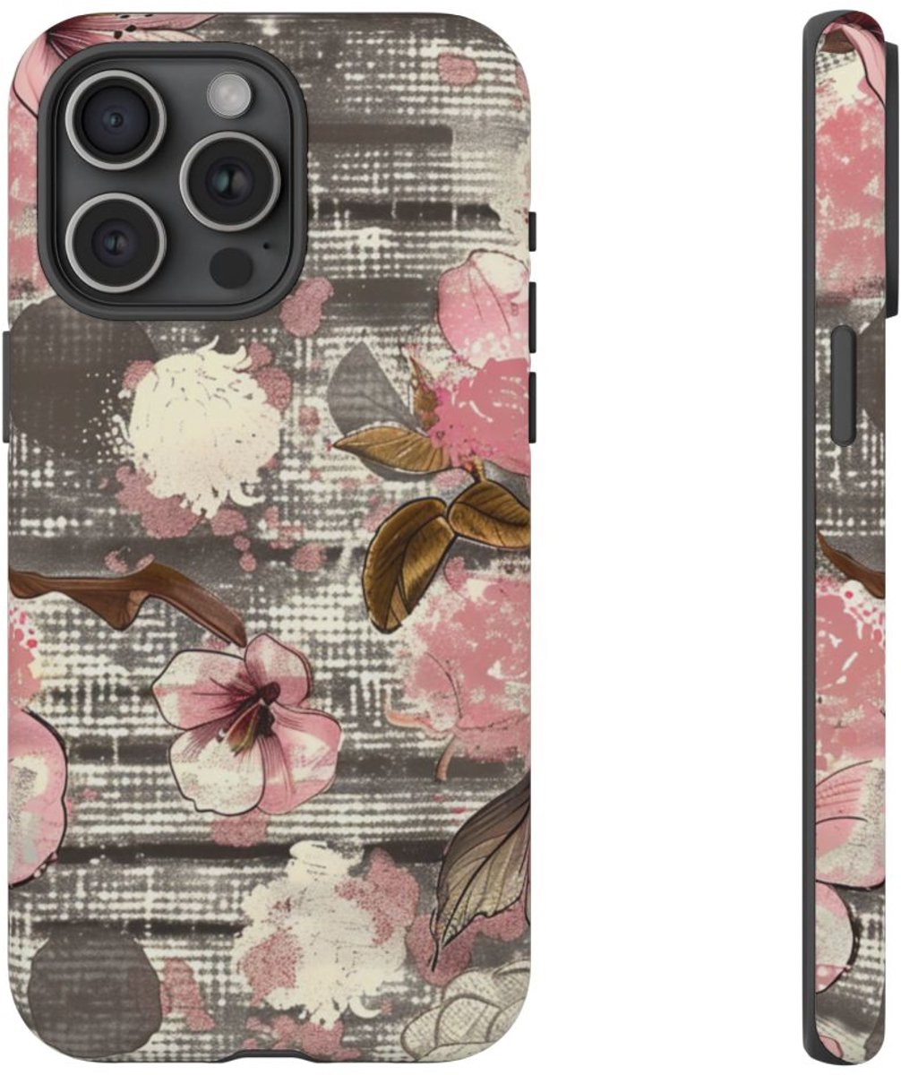 Roze en Bruin Bloemenpatroon – Telefoonhoesje Geschikt voor iPhone 15 Pro Max