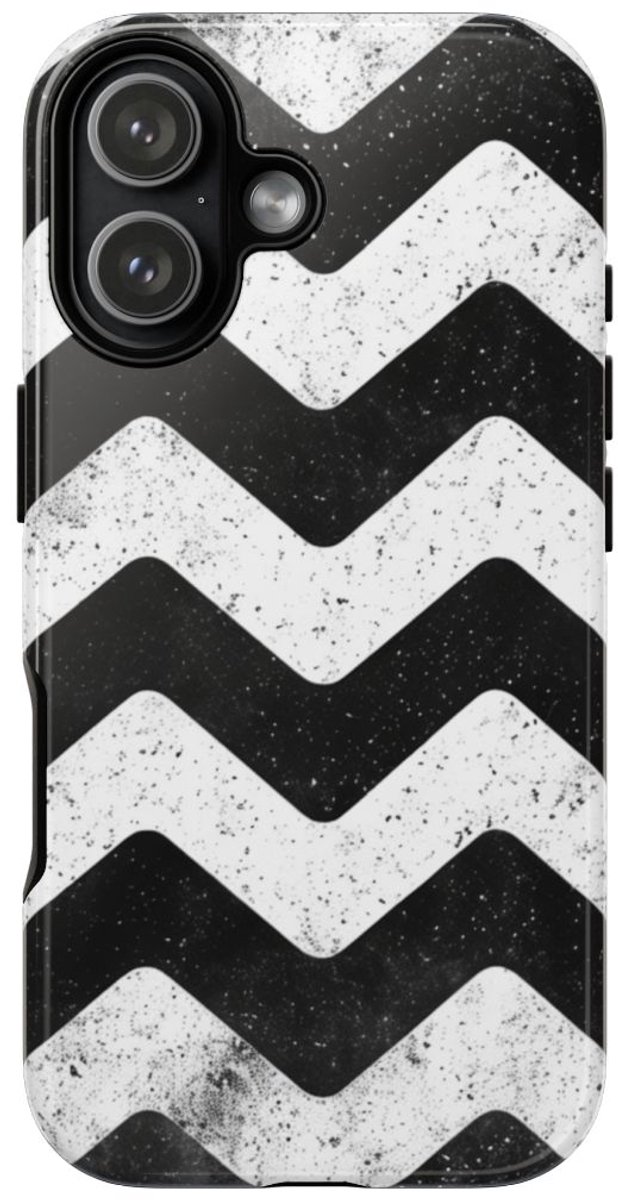 Zwart-Wit Zigzagpatroon met Vintage Effect – Telefoonhoesje Geschikt voor iPhone 17