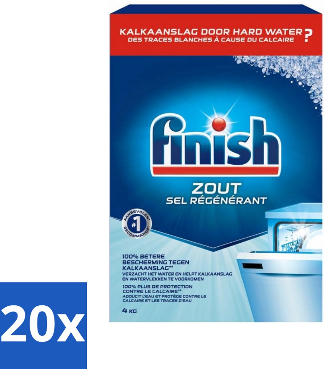 20 x Finish Vaatwasmachine Zout 4 kg - Vaatwasmachine Zout - Kalkvoorkomend - Vaatwasmachine Bescherming - Kalkaanslag Voorkomen - Vaatwasmachine Filter Bescherming