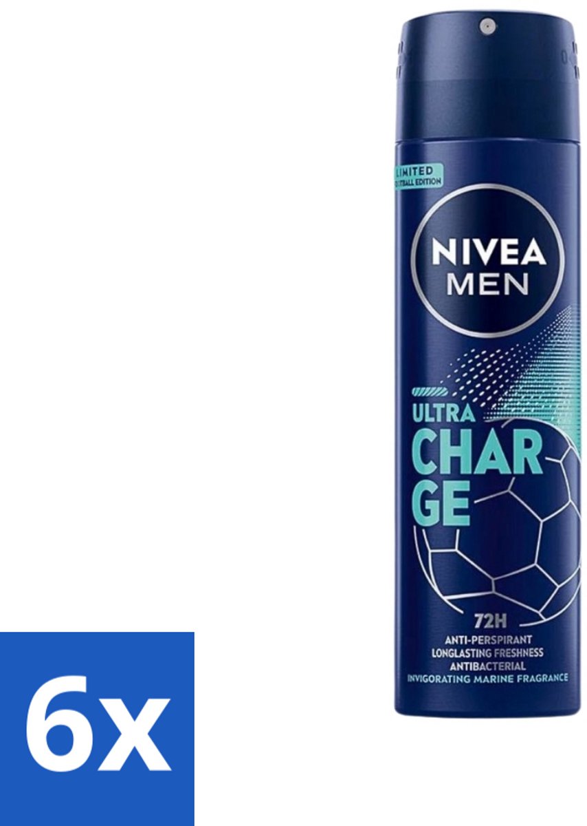 6 x Nivea - Men - Deodorant - Spray - Ultra Charge - 150 ml - Deodorant Spray - Anti-transpirant - 48 Uur Bescherming - Mannelijke Geur - Huidverzorging