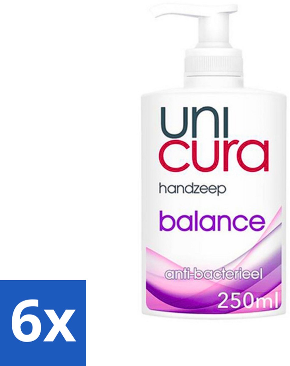 6 x Unicura - Vloeibare Handzeep - Anti Bacterieel - Balans - 250 ml - Antibacteriële Handzeep - Handzeep Met Antibacteriële Werking - Handzeep Voor Gevoelige Huid - Handzeep Met Hydratatie - Handzeep 95% Natuurlijk
