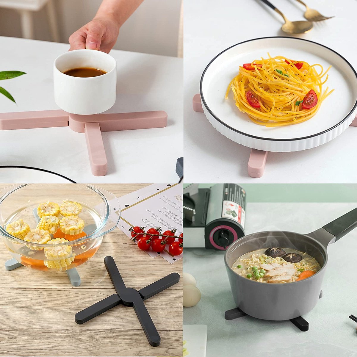 Azomor® Set van 4 hittebestendige siliconen onderzetters voor keuken en tafel
